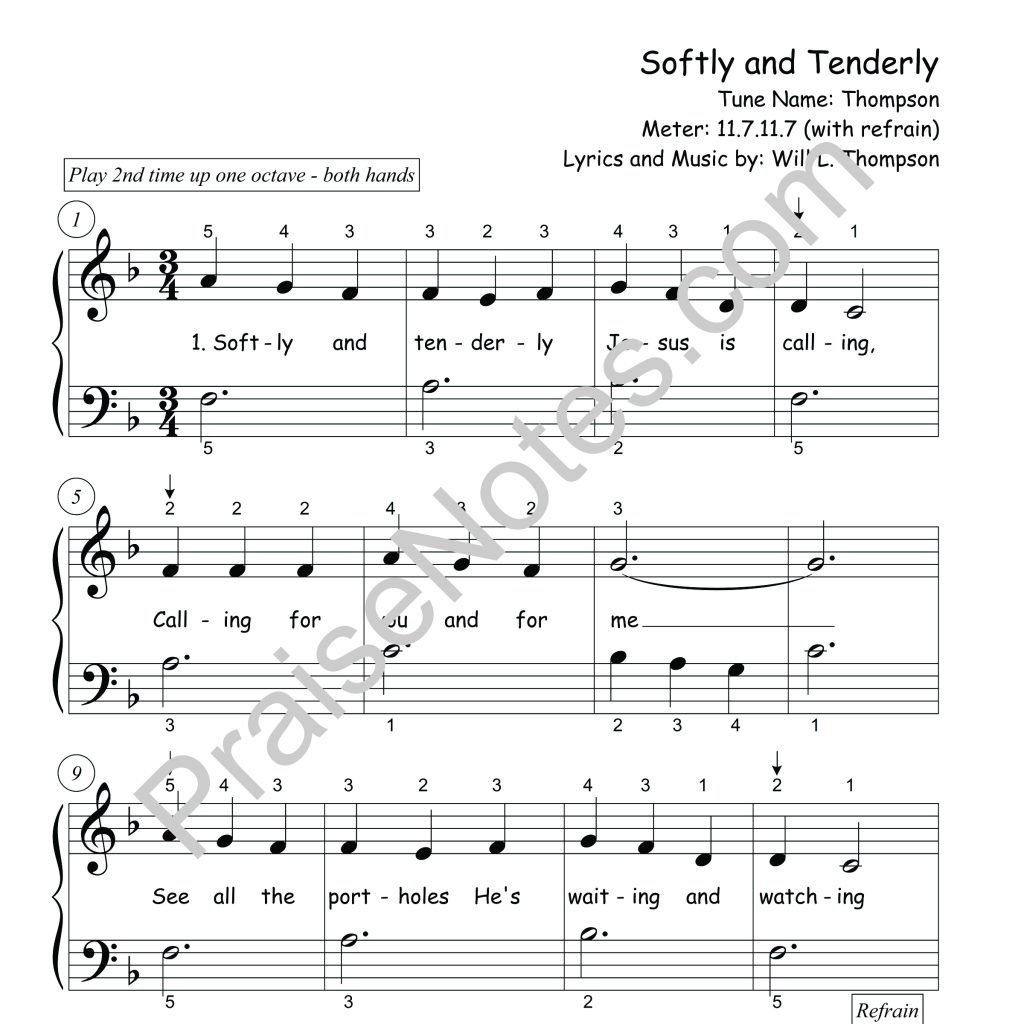 softly-and-tenderly-beginner-praisenotes